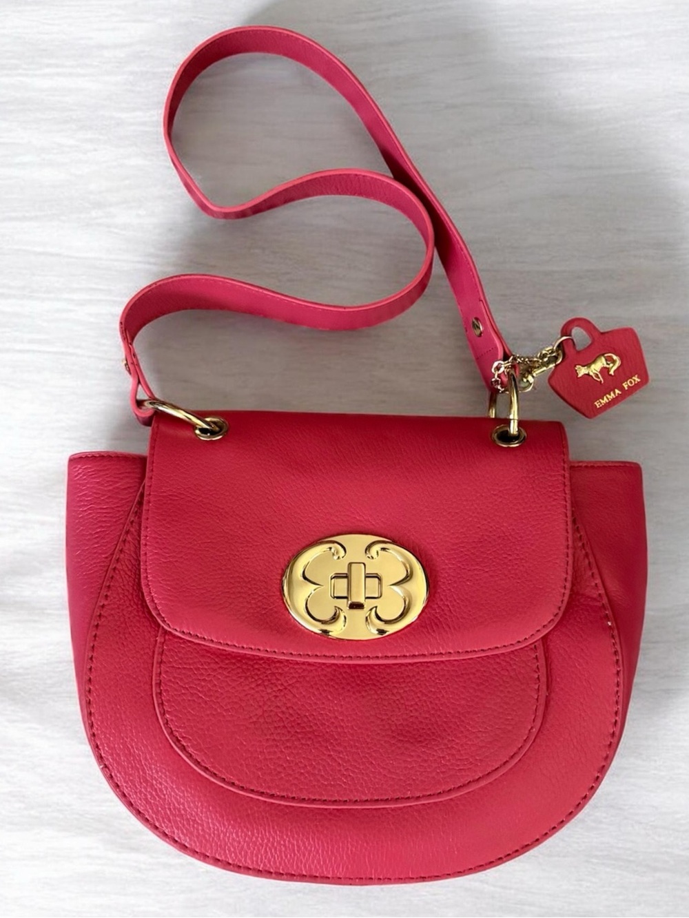 Emma Fox Blush Deep Red/Pink Leather Shoulder Satchel Bag with Gold Hardware